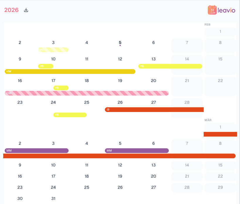 leavio Ferienplaner Dashboard – Ferienverwaltung und Abwesenheitsplanung für KMU